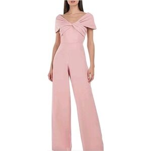 JS Collections Pink Off Shoulder Wide Leg Jumpsuit Size 8 Twist Front